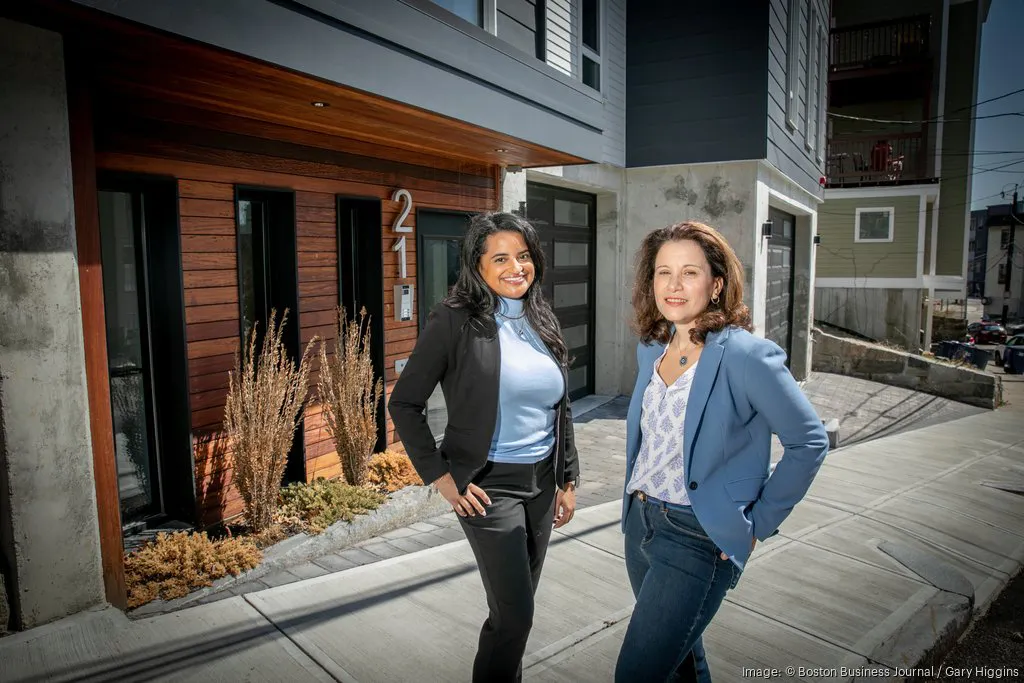 Colleen Fonseca, head of the Builders of Color Coalition, and Zeina Talje, residential developer and founder of ZETA INSITE, at one of two condo buildings in Mission Hill