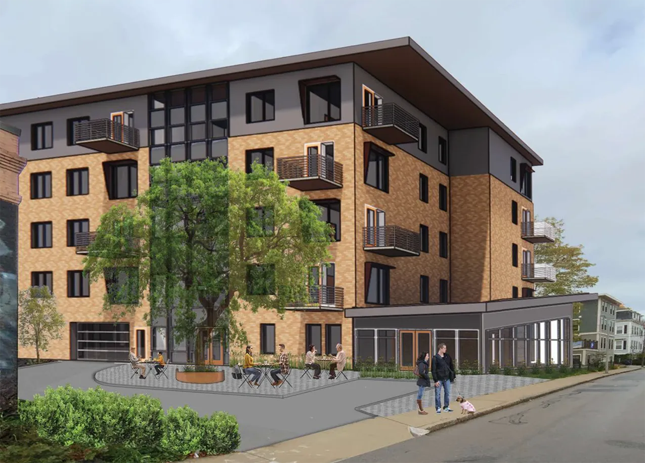 Rendering of proposed 36 units of affordable homeownership, Parker and Terrace