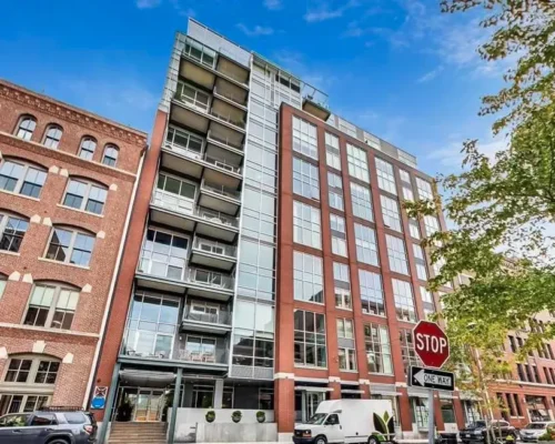 Exterior view of Channel Center, a condominium development in Boston, MA.